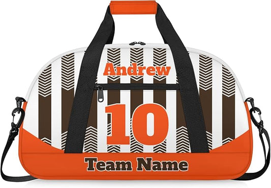 Basketball Soccer Gifts for Boys Girls - Custom Sports Duffle Bag, Personalized Name & Team Bag, Water-Resistant Gym Bag for Basketball, Soccer, Volleyball | Y-Brown Orange