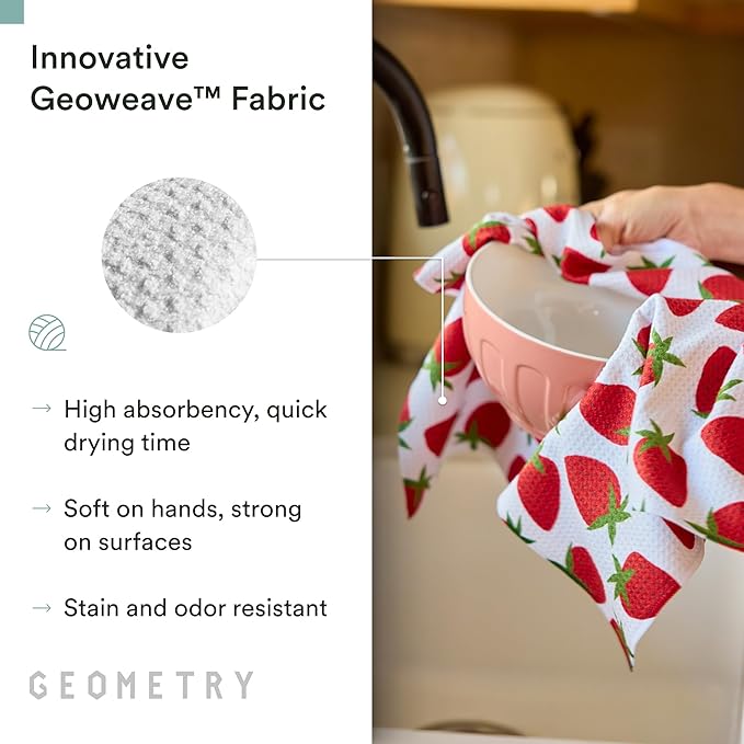 GEOMETRY Spring Kitchen Towels - Quick Dry Microfiber Cloth Spring & Summer Dish Towels for Kitchen Drying - Premium Quick Dry Towel - Strawberry Shortcake, 18" x 30" - 1-Pack