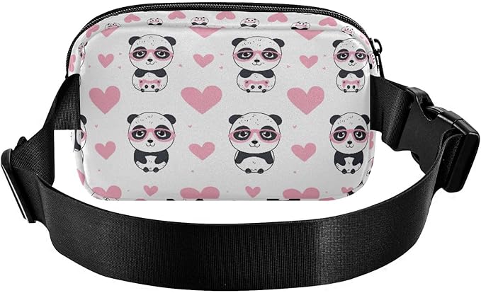 Kawaii Panda Pink Heart Glasses Fanny Pack for Women Men Water Resistant Fashion Waist Packs with Adjustable Strap Belt Bag for Travel Workout Jogging Hiking 21219057