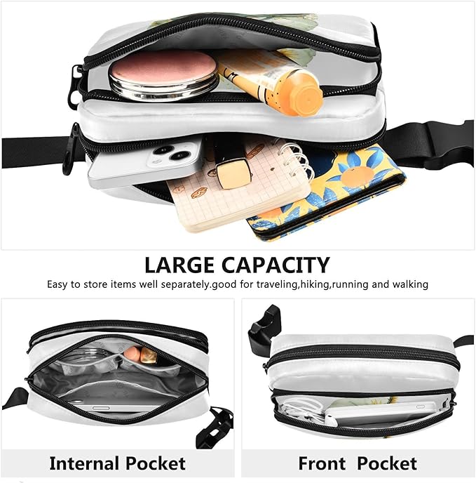 Bunny Driving A Car with Sunflowers Fanny Pack for Women Men Water Resistant Fashion Waist Packs with Adjustable Strap Belt Bag for Travel Workout Jogging Hiking 21218886