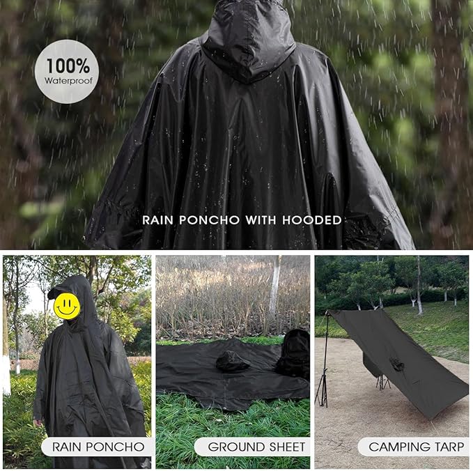 Cosmine Hooded Rain Poncho for Adult with Pocket, Waterproof Lightweight Unisex Raincoat Jacket for Hiking Camping Emergency