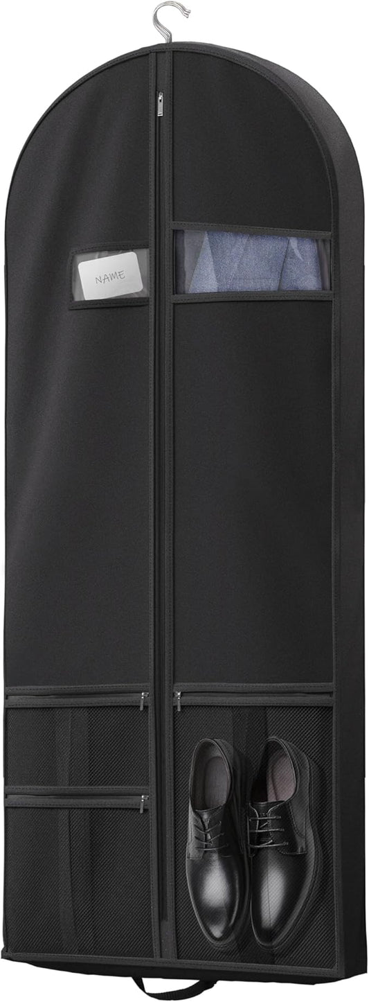 Travel Garment Bag with Zipper Pocket, Suit Bag for Suits, Dresses, Coats
