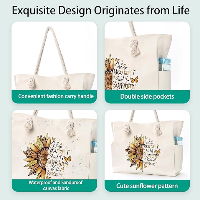 Beach Bags for Women Large Waterproof Beach Travel Tote Bags Sandproof Swim Pool Bag Canvas Zipper Big Tote