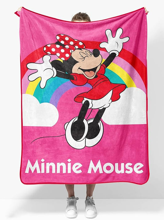 Sunny Side Up Disney Minnie Mouse Plush Travel Throw Blanket - Measures 40 x 50 Inches - Super Soft & Cozy Rainbow Travel Accessories