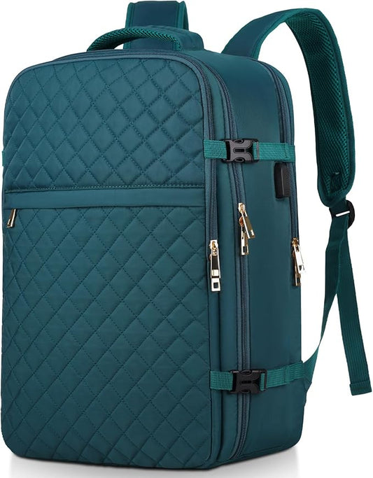 MOMUVO Large Travel Backpack Women, Flight Approved Carry On Backpack, Water Resistant Anti-Theft Large Casual Daypack Fit 17 Inch Laptop with USB Charging Port, Peacock Blue