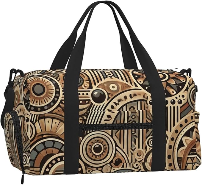 African Tribal Print Gym Bag with Shoe Compartment for Women Men, 17.7in Sports Duffle Weekender Tote, Overnight Travel Duffel Bag Carry On