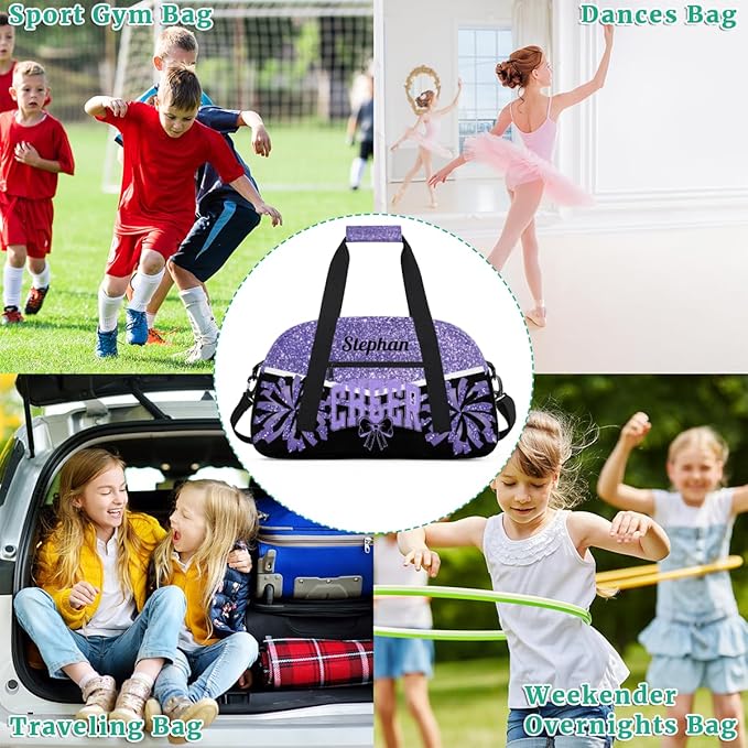 Cheer-Bag Customized Cheer-Gifts with Name Cheerleading-Bag for Girls Gym-Duffel-Bag Purple Cheerleader
