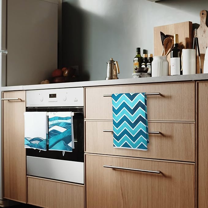 Bencailor 6 Pcs Teal Kitchen Towels Turquoise Dish Hand Towels Farmhouse Absorbent Tea Washcloth for Winter Spring Bathroom Kitchen Decor Gifts 24 x 16''