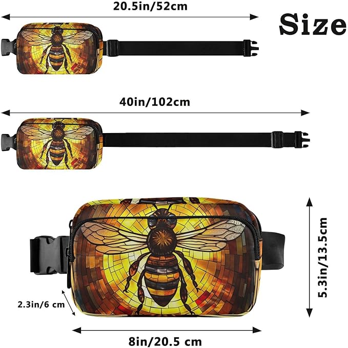 Stained Glass Printed Bee Fanny Pack for Women Men Water Resistant Fashion Waist Packs with Adjustable Strap Belt Bag for Travel Workout Jogging Hiking 21219664