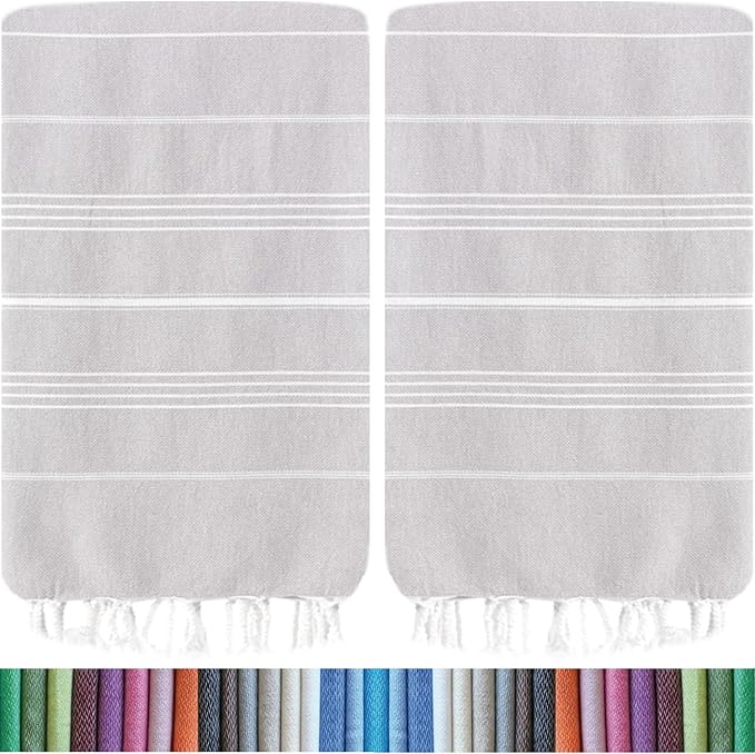 HAVLULAND Turkish Beach Towels, 2 Pack Extra Large Beach Towel, Oversized Sand Free Quick-Dry Pool Towel, Lightweight & Absorbent Bath,Yoga & Travel Towels for Adults - Silver
