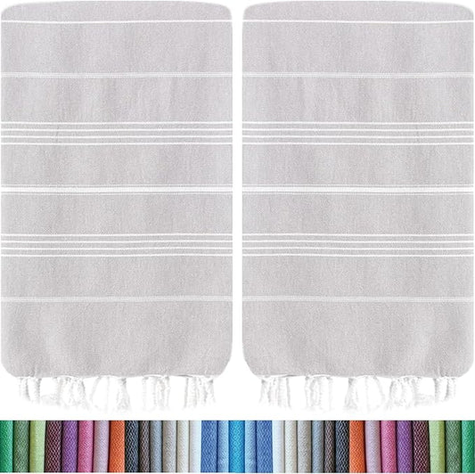 HAVLULAND Turkish Beach Towels, 2 Pack Extra Large Beach Towel, Oversized Sand Free Quick-Dry Pool Towel, Lightweight & Absorbent Bath,Yoga & Travel Towels for Adults - Silver