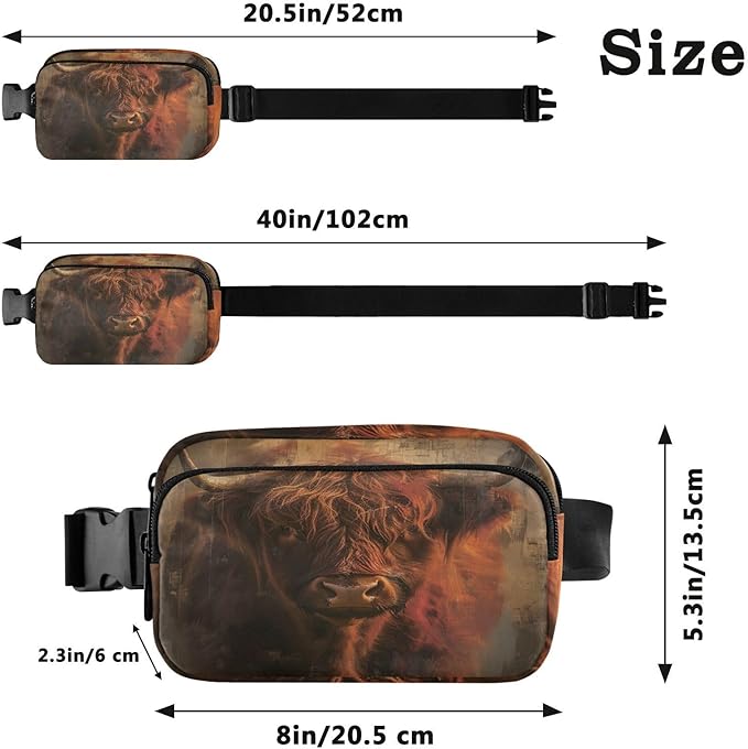 Highland Cow Fanny Pack for Women Men Water Resistant Fashion Waist Packs with Adjustable Strap Belt Bag for Travel Workout Jogging Hiking 21220199