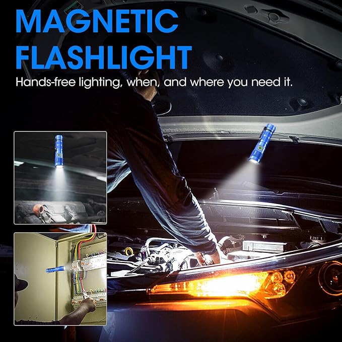 Rechargeable Flashlight High Lumens, High Lumens Super Bright Flash Light, Long-Range Zoomable LED Flashlights for Emergency, EDC, Searching, Waterproof Flashlight Dimmable Blue Pcs