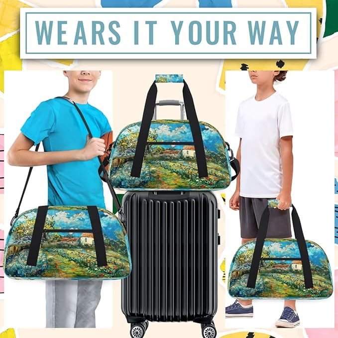 Travel Duffle Bag for travel duffle bag sports Girls Boys Kids Lscape Oil Painting Farm Lightweight Overnight Sleepover Weekender Bags Small Dance Gym Sport Bag Teens Carry-On Size Workout Bag