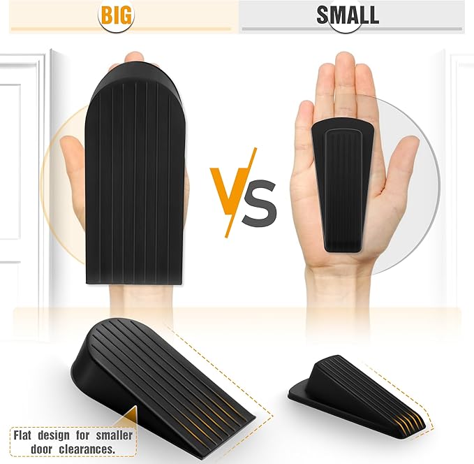 Crosize Black Extra Large Door Stopper, High 1.9 Inches Big Door Stop for Floor Rubber Doorstop Wedge, Door Gaps and Prevent The Lock-Outs, Floor Sturdy Door Stops for Heavy Duty Bottom of Doors
