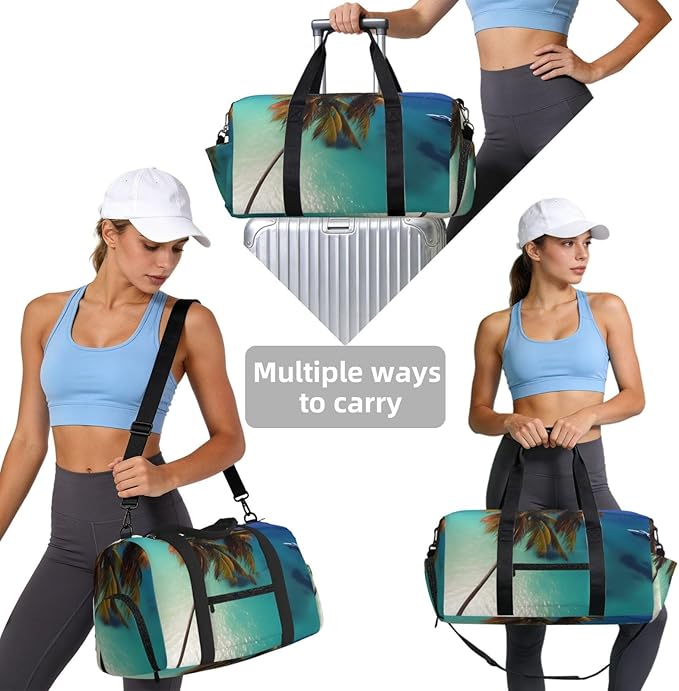 Beach Coconut Sunshine Print Gym Bag with Shoe Compartment for Women Men, 17.7in Sports Duffle Weekender Tote, Overnight Travel Duffel Bag Carry On