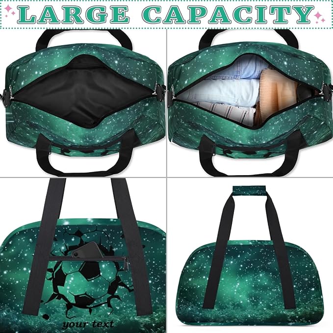 Personalized Boys Gym Bags, Custom Name Sport Bags for Training Travel Overnight Weekender Green Soccer