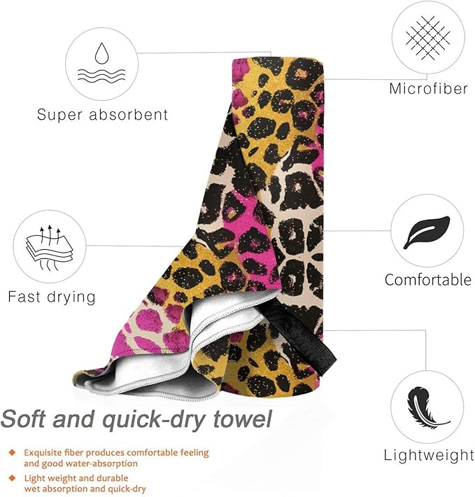 Pink Leopard Star Sand Free Beach Towel – 27.5"X55" Quick Dry Microfiber Beach Towels for Travel, Swimming, Pool, and Camping, Absorbent and Compact Beach Essential for Women, and Men