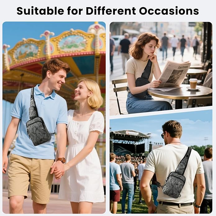 Sling Bag, Crossbody Bag with Zipper Lock, RFID & Water Resistant for Women and Men Small Chest Bag for Travel Casual