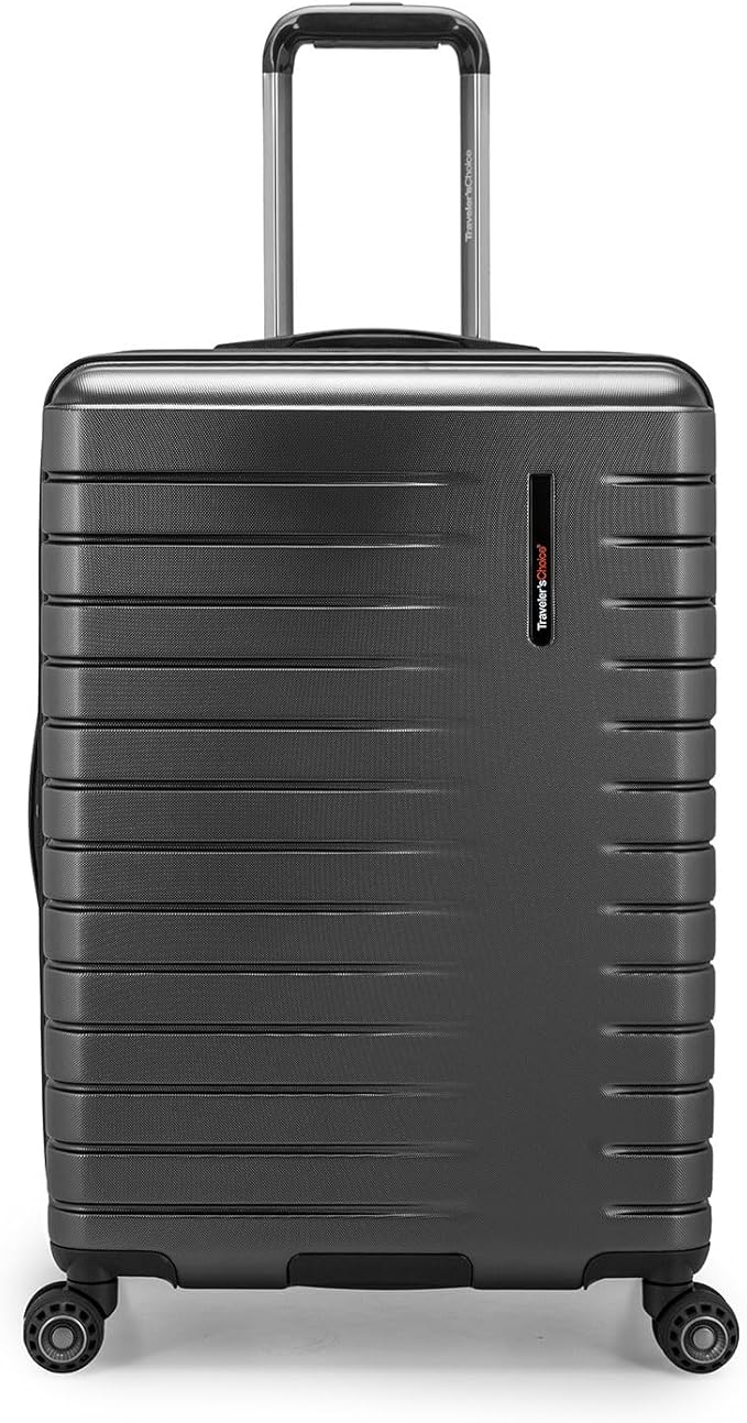 Traveler's Choice Archer Polycarbonate Expandable Luggage with Spinner Wheels, Grey, Checked 26-Inch