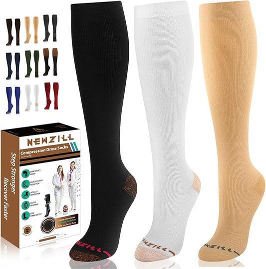 NEWZILL Copper Compression Socks for Women & Men 15-20mmHg Cotton Rich Odor Control Dress Socks for Business Casual Running Medical Athletic Support, Edema Diabetic Relief