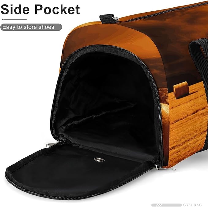 Oxford Cloth Hay Bales Gym Bag,Duffle Bag with Shoes Compartment And Adjustable Shoulder Straps，Weekender Bags for Men Women.