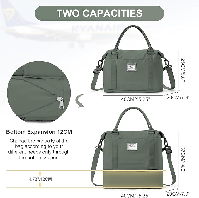 Travel Duffel Bag, 18x14x8 Inches Travel Bag Spirit with Shoes Compartment, Weekender Overnight Bag for Women with Trolley Sleeve, Carry On Bag for Airplanes Sport Tote Gym Bag(Green)