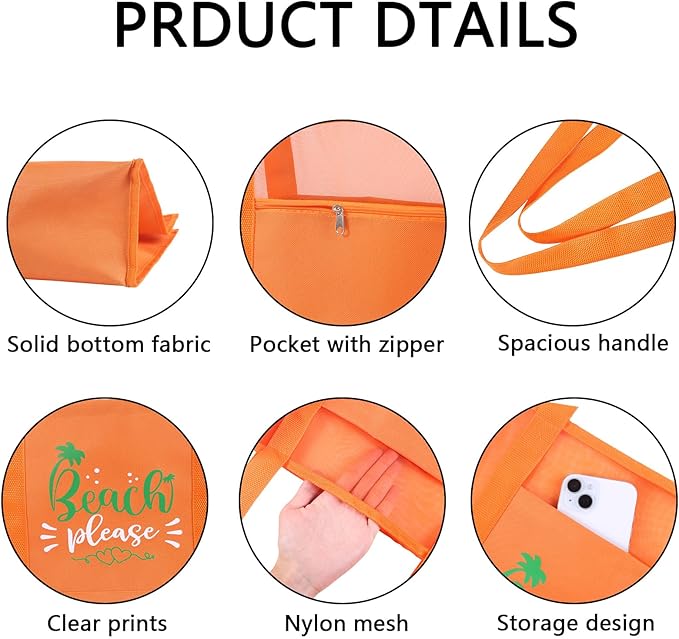 Reusable Large Beach Bags With 2 Pockets & Zipper, Lightweight Beach Tote for Poolside, Trip/swim