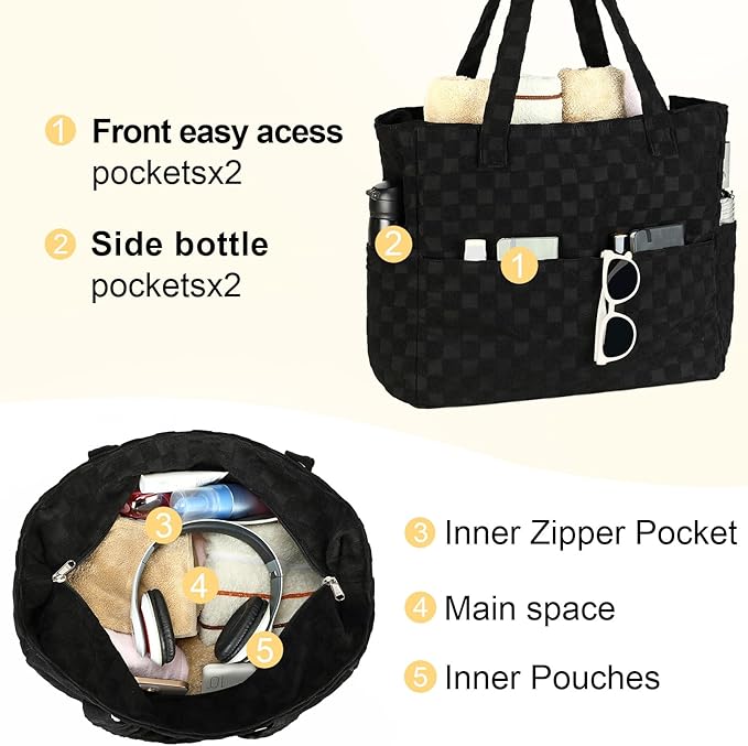 LEDAOU Large Beach Bag Women Waterproof Sandproof Zipper Beach Tote Pool Bag for Swim Gym Grocery Travel with Wet Pocket | Waterproof, Sandproof, Zipper, Pool, Gym, Grocery