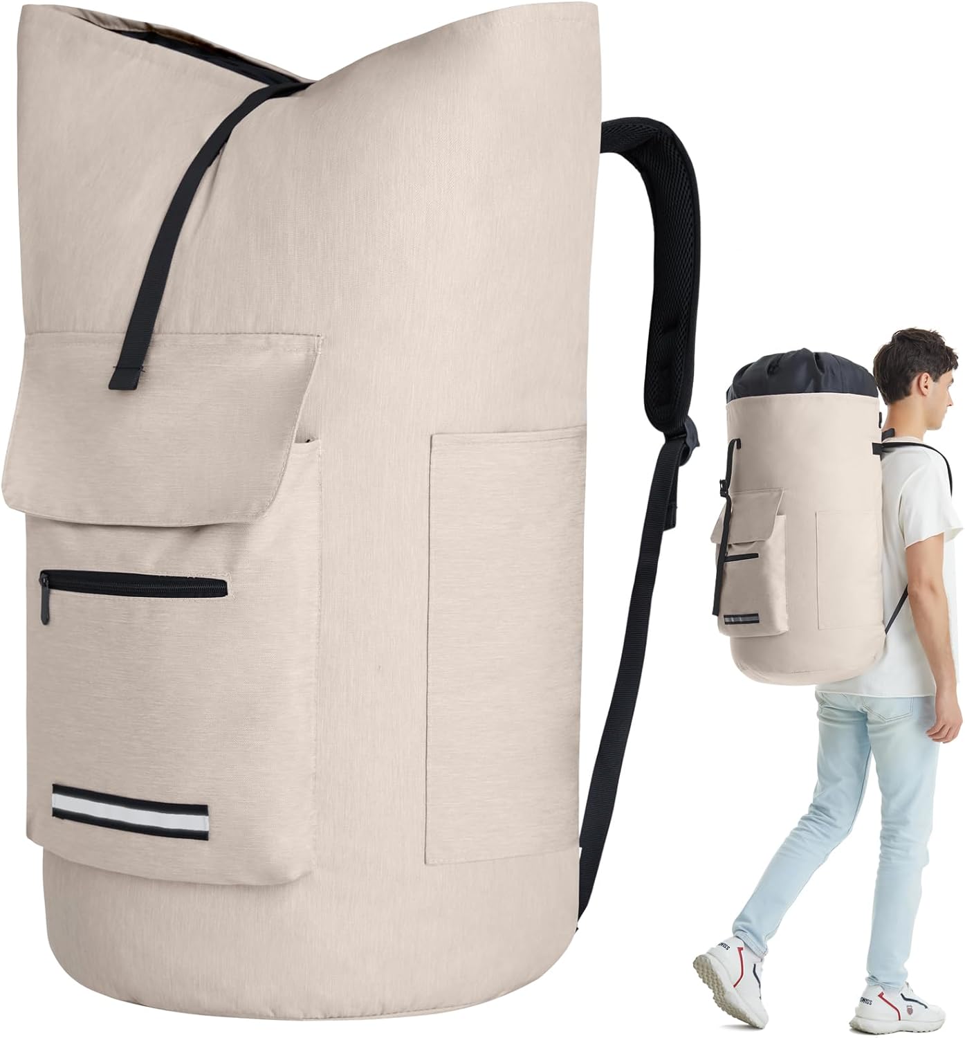 Laundry Bag Extra Large Heavy Duty, 115L Laundry Backpack, College Laundry Bag with Straps, Backpack Laundry Bags with 4 Pockets, Dorm Essential, Laundry Bags for Dorm Room, Apartment, Laundromat