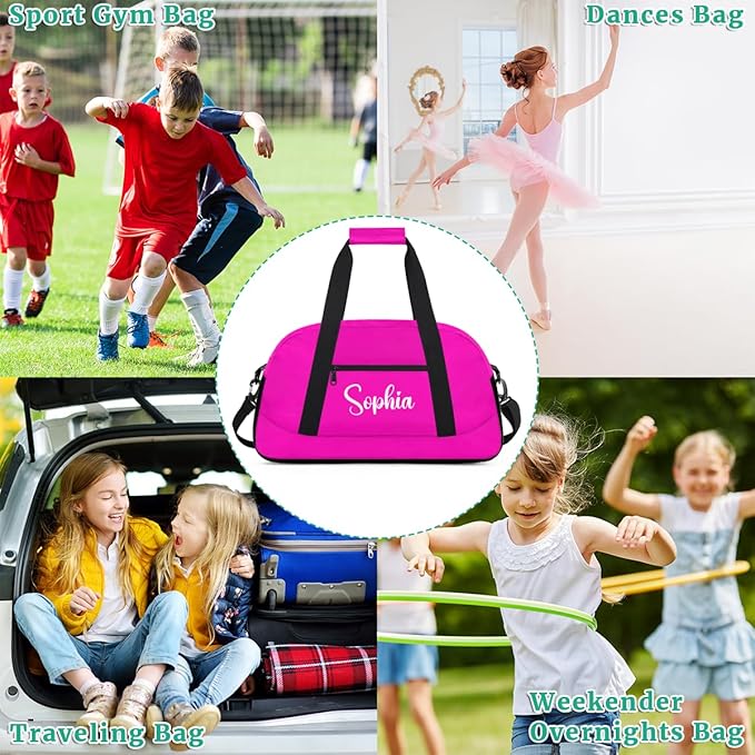 Personalize Kids Duffel Bag With Custom Name Text Carry-On Overnight Travel Gym Lightweight Dance Sports Bags For Boys Girls Kids/Black Pink