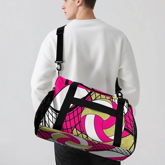 Custom Volleyball Rose Red Gold Duffel Bag with Name Personalized Travel Bags Sport Gym Bag Carry On Weekender Bags for Men Women