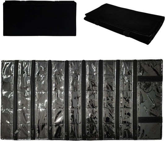 Travel Jewelry Roll Bag Portable Organizer Pouch With Grids&PVC Cover Storage Bags for Necklace, Bracelet, Bracelet,Ring, Badge, Pendant