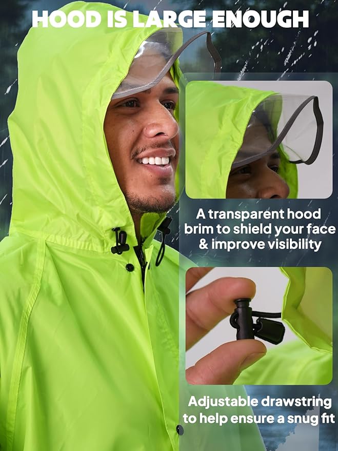 ANYOO Waterproof Rain Jacket for Men Women Lightweight Long Sleeve Raincoat with Hood Emergency Rain Poncho Adults for Hiking