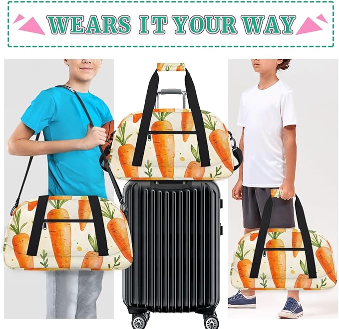 Cute Carrots Kids-Duffel-Bags Gymnastics Dance Bag Carry-On Overnight Travel Gym Lightweight Dance Sports Bags For Girls Boys Kids，