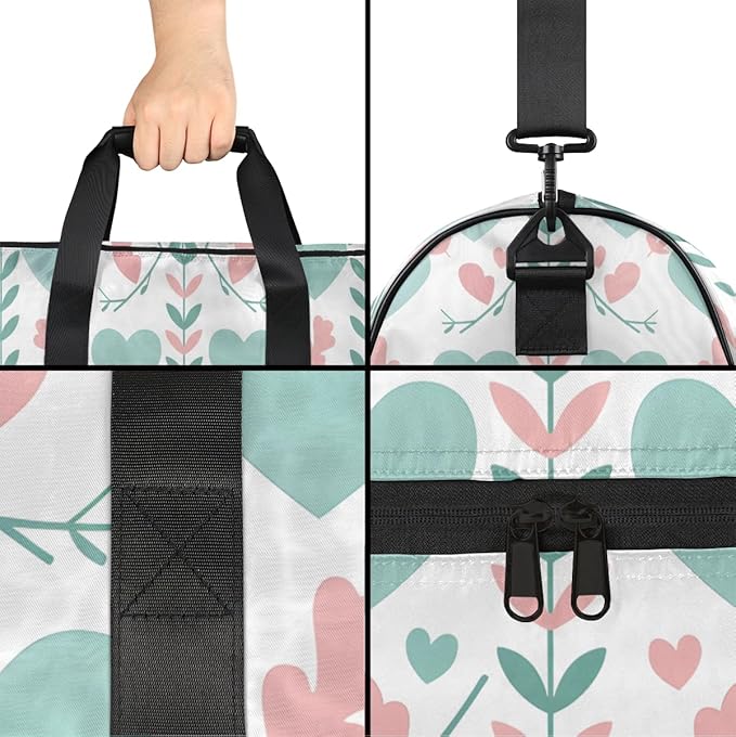 Gym Bag with Shoes Compartment, Duffle Bag for Travel, Sports, Fitness,Workout,Heart-shaped Pattern Printed