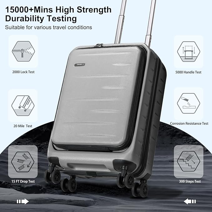 Carry On Luggage 22×14×9 Airline Approved, 20 Inch Lightweight ABS+PC Hard Shell Suitcases with Front Pocket, Spinner Wheels, TSA Lock (Dark Gray, 1PC)
