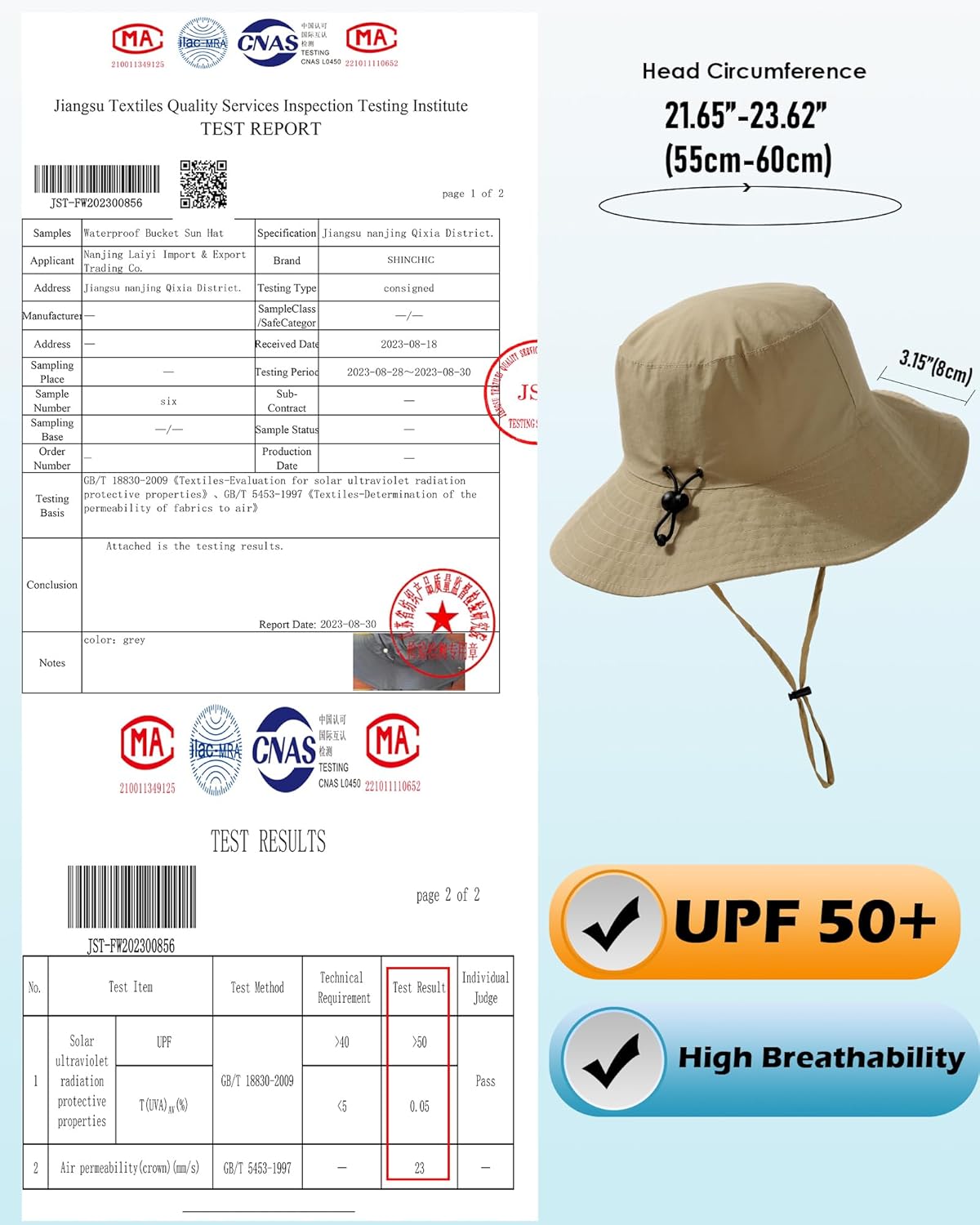 Water-Resistant Sun UPF 50+ Bucket Hat Protection Packable Brimmed Boonie for Women Men Summer Lightweight Hiking Outdoor Cap