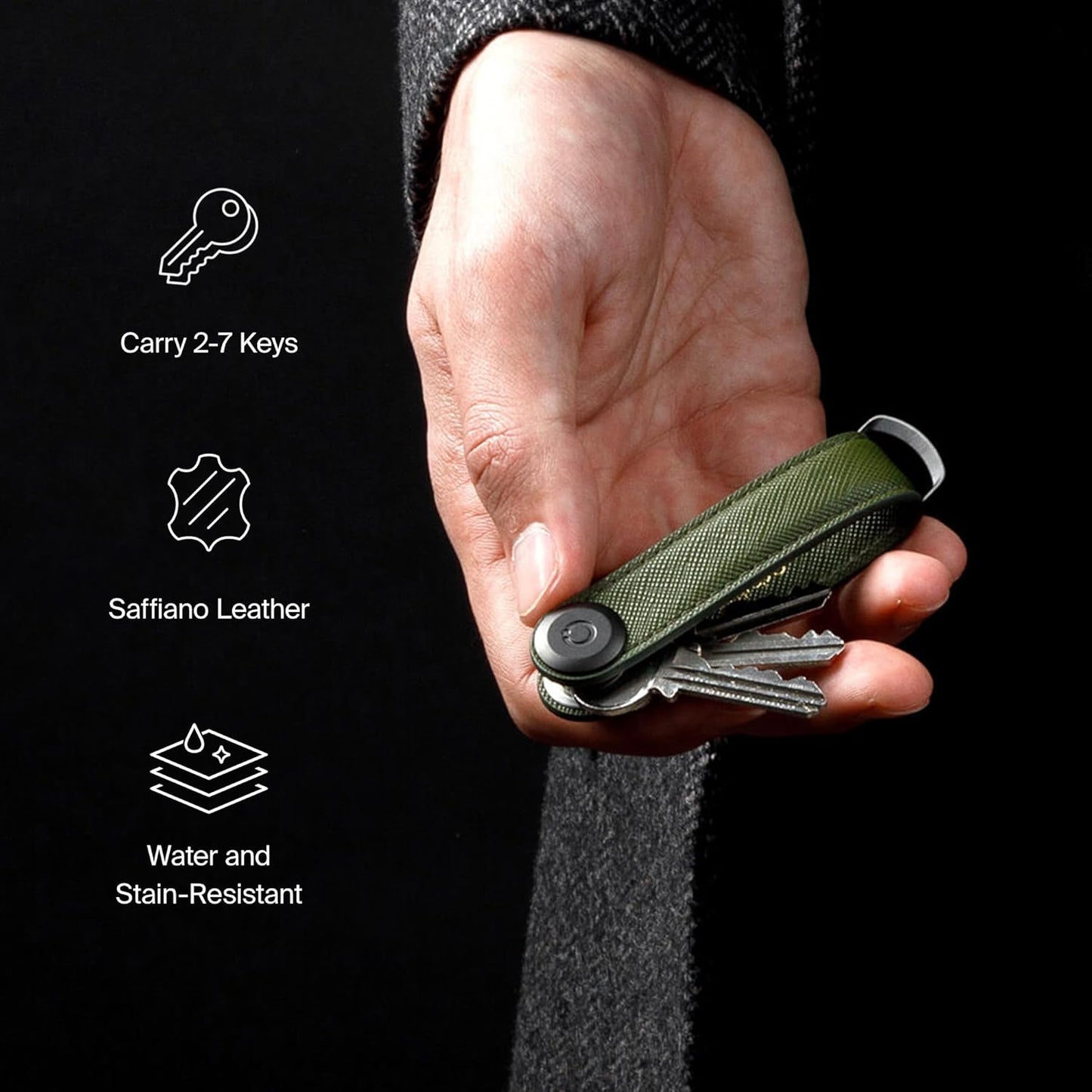 Orbitkey Saffiano Leather Key Organiser | Holds up to 7 keys, Oxford Navy