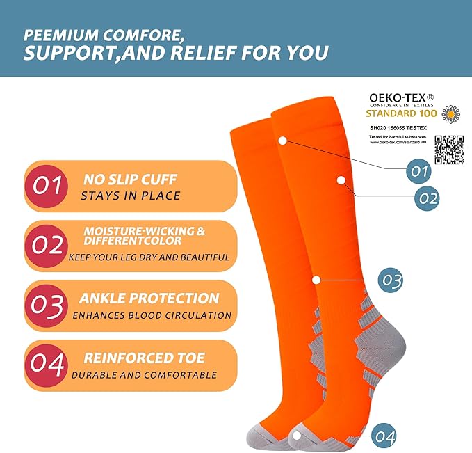fenglaoda 3 Pairs Compression Socks for Women & Men Knee High Nurse Pregnant Cute Medical Running Travel Athletic
