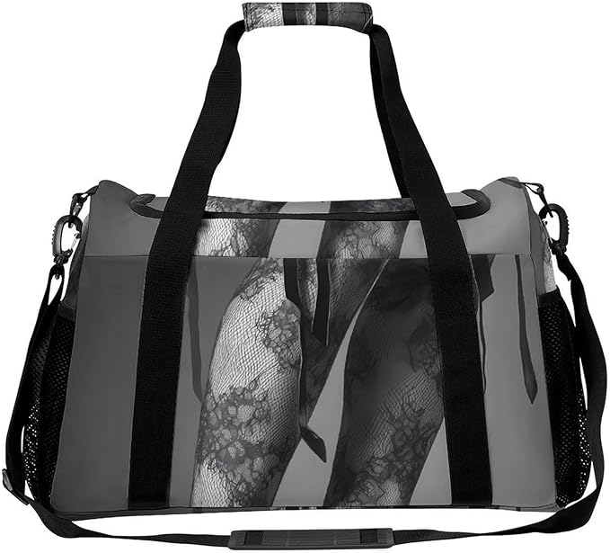 High Heels Black Lace Stockings Duffle Bag Gym Bag for Workout Travel Tote with Detachable Straps
