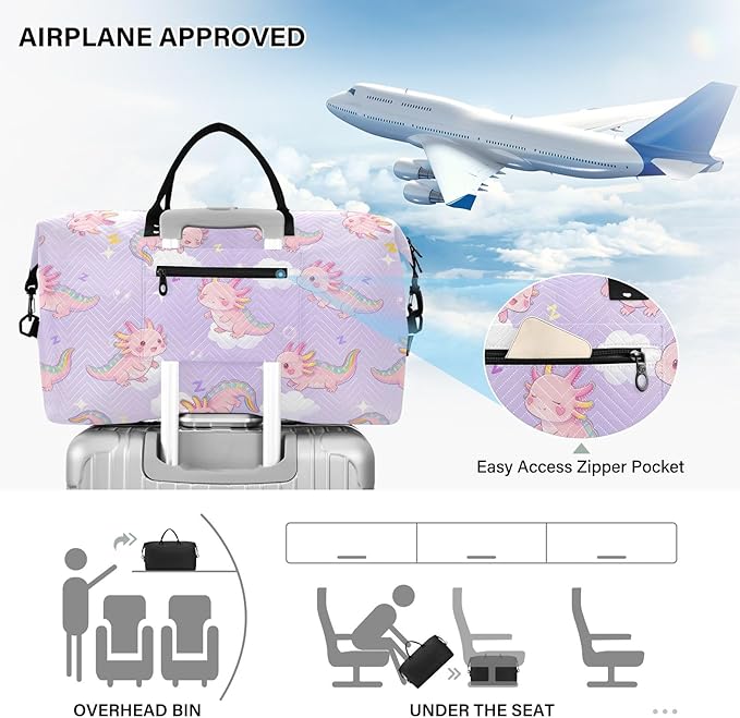 Travel Duffle Bag, Sleep Axolotl Pattern Gym Bag with Storage Bag Weekender Overnight Bag for Men Women Trip Sports Yoga