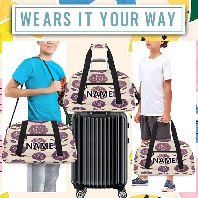 Retro Flower Mini Gym Bag 18 inch for Women Men Waterproof Custom Rose Floral Travel Duffel Bag Carry On Overnight Tote Nurse Bag for Work Fitness Hiking