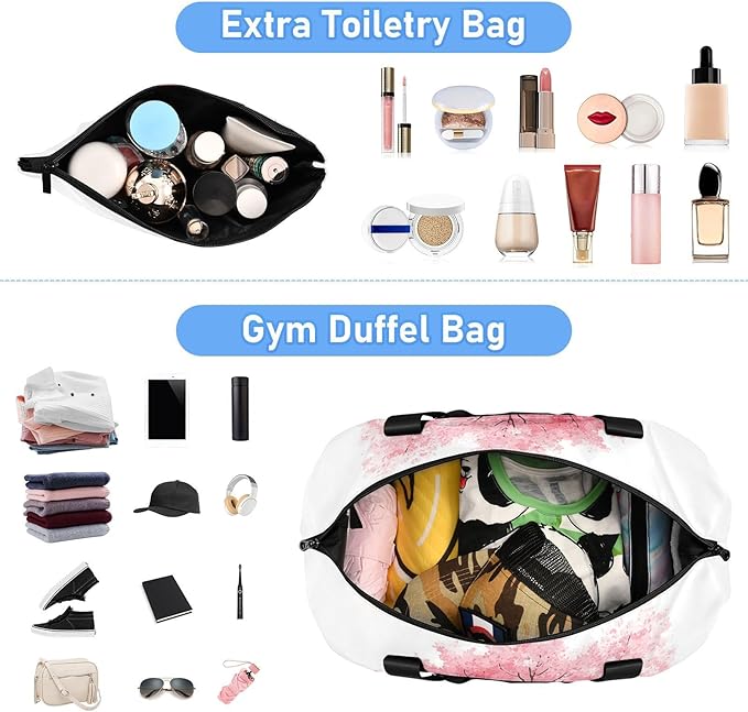 Travel Duffel Bags for Women Vibrant Pink Cherry Blossom Tree Sports Duffel Bags Gym Bags with Shoes Compartment Tote Bag Weekender Bag for Travelling