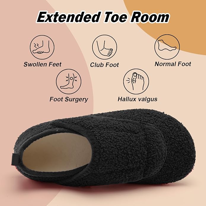 BARERUN Slippers for Women Men Wide House Diabetic Shoes for Women Men Warm Arthritis Edema Swollen Neuropathy Socks Slip on Adjustable Fuzzy Comfy Soft Womens Mens Bedroom Sliipers