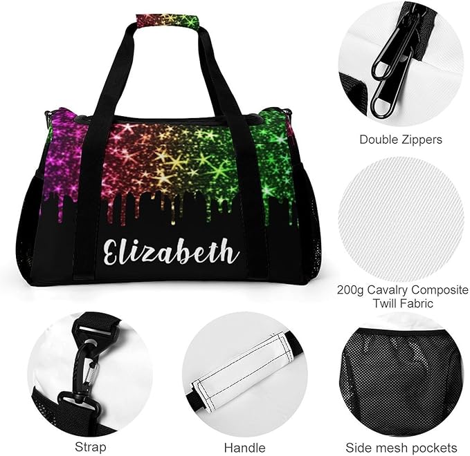 Colorful Sparkle Glitter Print Star Duffel Bag Gym Dance Sport Perform Training Travel Bag for Teens Adults Women Men Detachable Shoulder Strap Packs Luggage Bag