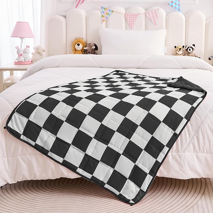 yescool Black Checkered Weighted Blanket 3 Pounds Plaid Weighted Throw Blanket, Heavy Blanket for Sleeping, Tartan Bed Blanket Gifts for 20-40lbs, 36"x48"