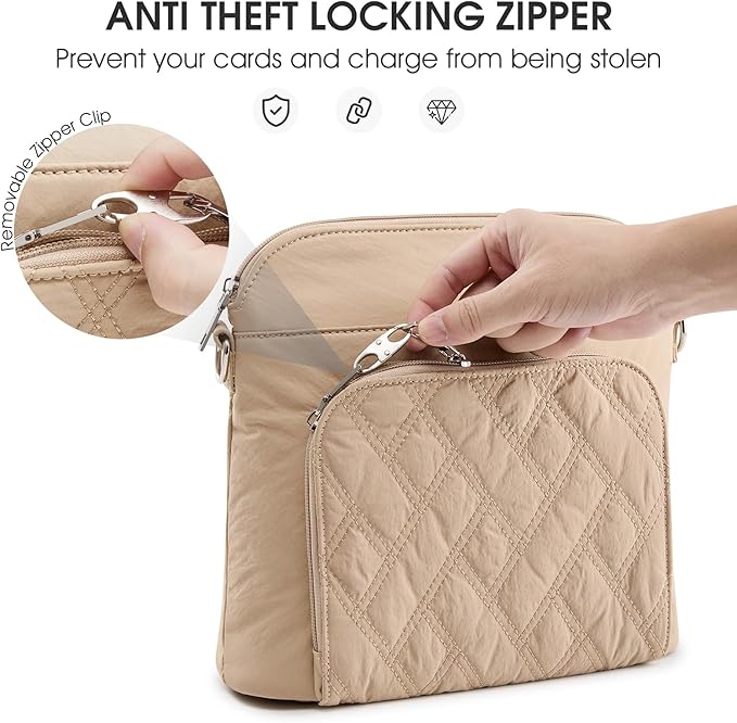 G4Free Anti-Theft Crossbody Bags for Women, Lightweight Nylon Shoulder Purse Medium Handbags for Travel Work-Khaki