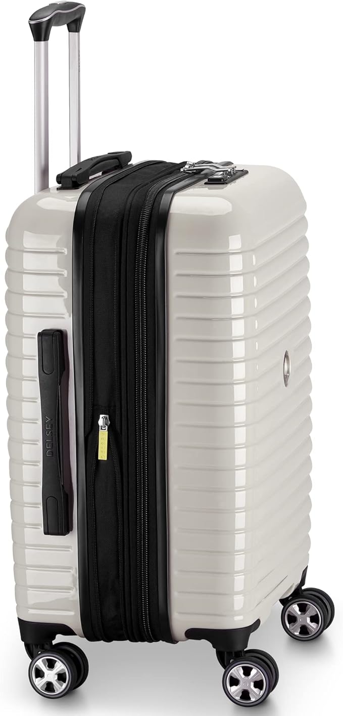 DELSEY PARIS Cruise 3.0 Hardside Expandable Luggage with Spinner Wheels, Glossy Ivory, Carry on 20 Inch