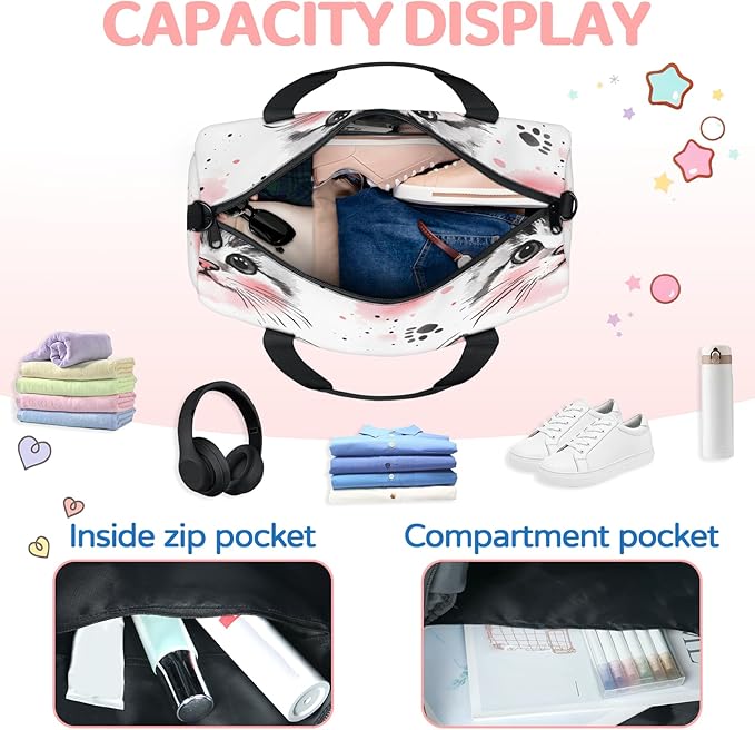 Cat Pattern Travel Duffle Bag for Women Men, Overnight Weekender Bag, Carry on Tote for Sport Gym